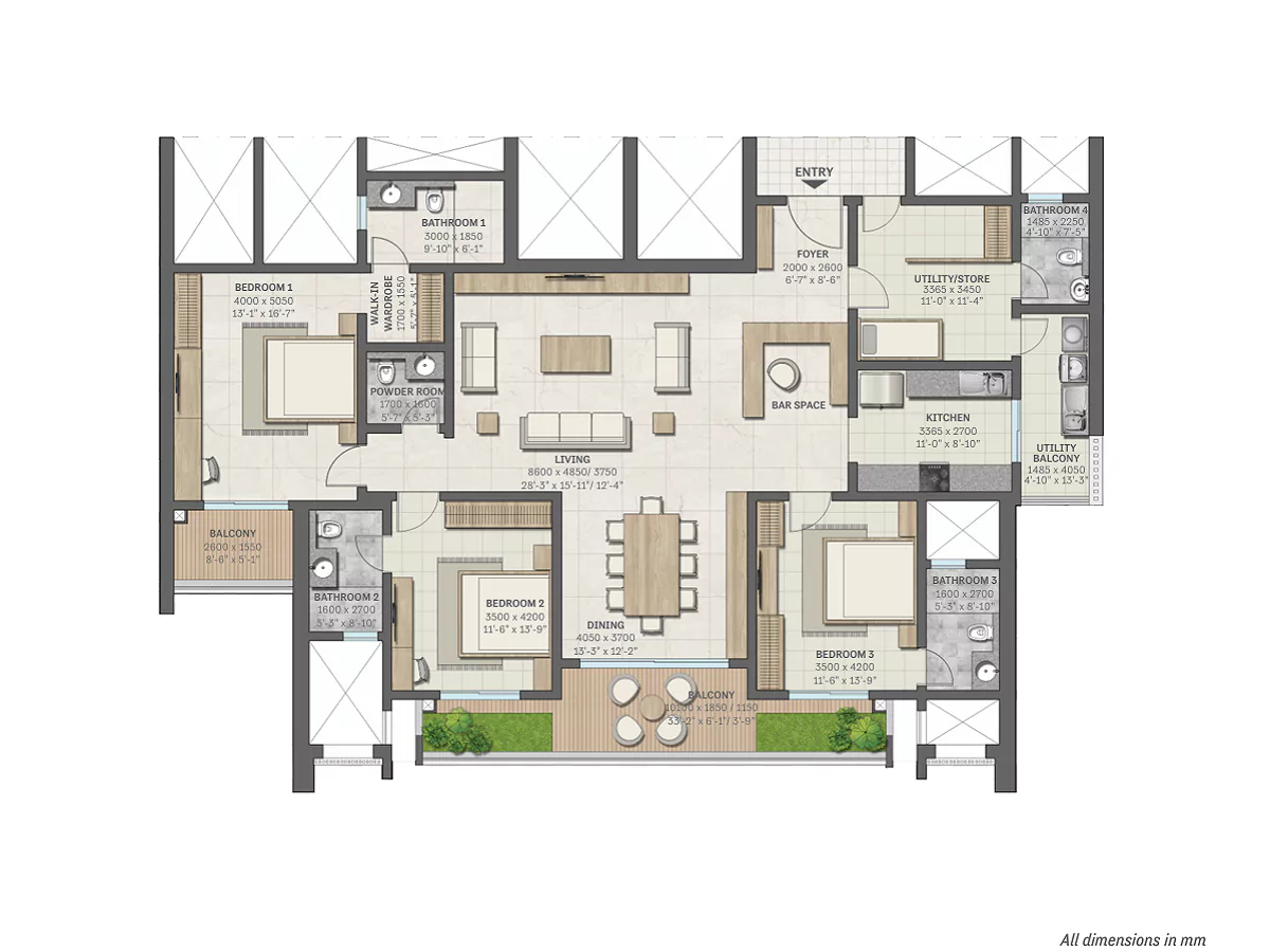 3 BHK Floor Plan